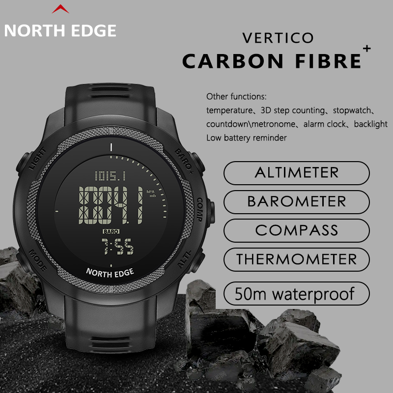 Outdoor Adventure Brands - NORTH EDGEブランド VERTICO カーボンファイバー アウトドアスポーツウォッチ 水泳