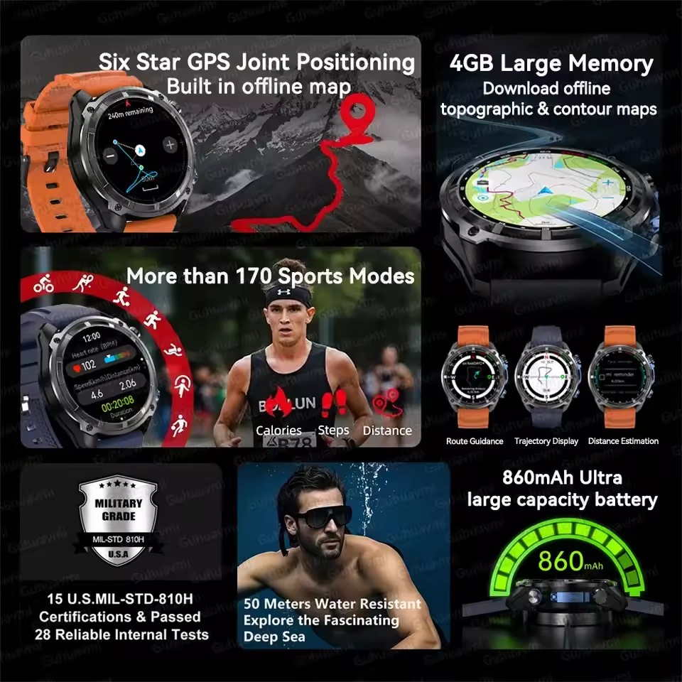 新しい冒険 GPS メンズ スマートウォッチ 1.43インチ - Outdoor Adventure Hours のレビューと価格